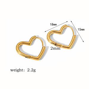 1 Paire De Boucles D'Oreilles Simples Classiques En Acier Inoxydable Plaqué Or En Forme De Cœur Géométrique Pour Bijoux Pour Femmes À Porter Au Quotidien h5 Image2