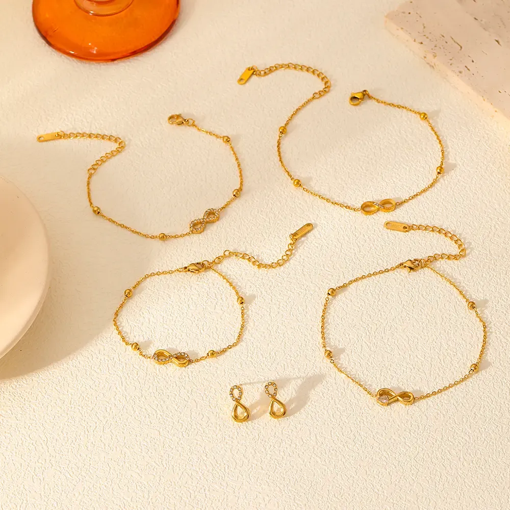 1 Pièce De Bracelet De Cheville Simple Et Tendance En Acier Inoxydable Plaqué Or  En Forme De 8 Avec Diamant Pour Un Usage Quotidien Pour Femme 