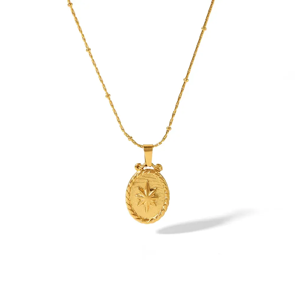 1 Pièce De Collier Pendentif Rond Géométrique Vintage Classique En Acier Inoxydable Plaqué Or  Avec Motif Rose D'Amour Pour Un Usage Quotidien Pour Femme 