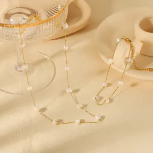 1 Pièce De Collier Chaîne De Perles En Acier Inoxydable Plaqué Or Élégant Et À La Mode Pour Femme À Porter Au Quotidien h5