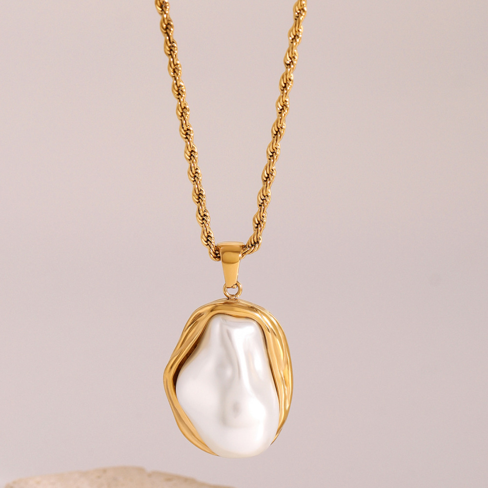 Collier Avec Pendentif Géométrique Élégant En Acier Inoxydable Plaqué Or Pour Femme, Série Classique, 1 Pièce