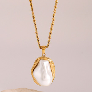 Collier Avec Pendentif Géométrique Élégant En Acier Inoxydable Plaqué Or Pour Femme, Série Classique, 1 Pièce h5