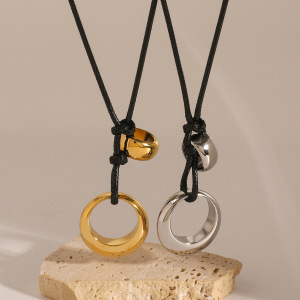 Collier Avec Pendentif Géométrique En Acier Inoxydable Plaqué Or Pour Femme, Série Simple Et Décontractée, 1 Pièce h5