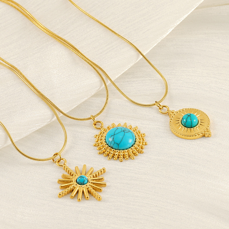 Collier Avec Pendentif Géométrique Rétro En Acier Inoxydable Plaqué Or Pour Femme, Série Classique, 1 Pièce