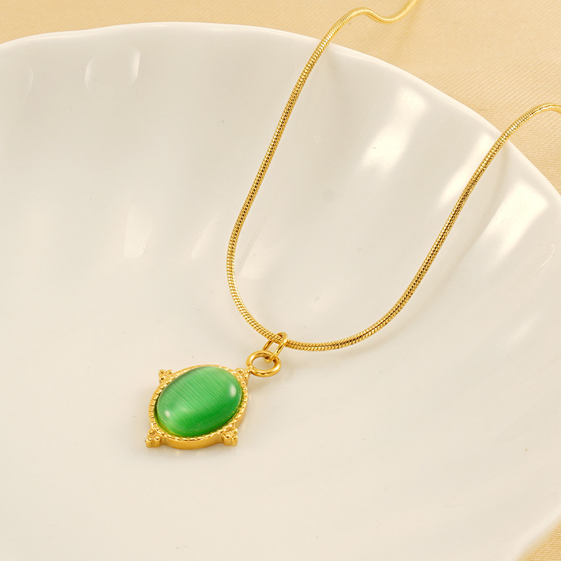 Collier Avec Pendentif Géométrique Sexy En Acier Inoxydable Plaqué Or Et Pierre Naturelle, Série Simple, 1 Pièce