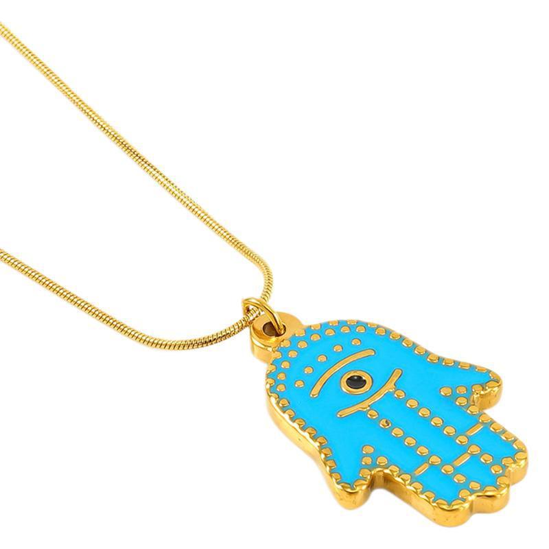 Collier Avec Pendentif En Acier Titane Plaqué Or Pour Femme, Série Classique, Œil Rétro