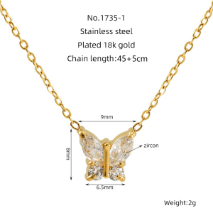 Collier Avec Pendentif En Forme De Nœud Papillon En Acier Titane Plaqué Or  Et Zircon Pour Femme, Série Simple h5 Image2