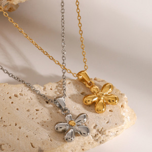 Collier Avec Pendentif En Forme De Fleur Simple, En Acier Inoxydable Plaqué Or , Pour Femme, 1 Pièce h5 
