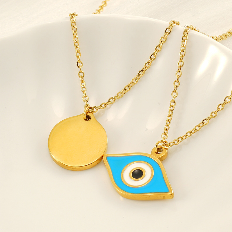 Collier Avec Pendentif En Acier Titane Plaqué Or Pour Femme, Série Simple, Motif Œil Classique h5Image2