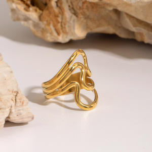 Bague Simple Pour Femme, En Acier Inoxydable Plaqué Or, Géométrique, Étanche (1 Pièce). h5 