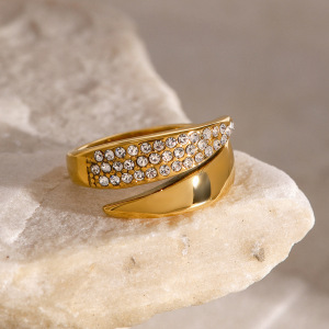 1 Paire De Bagues Ajustables Rétro Géométriques En Acier Inoxydable Plaqué Or Avec Strass Pour Femme h5 Image2