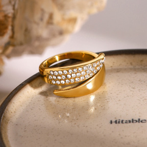 1 Paire De Bagues Ajustables Rétro Géométriques En Acier Inoxydable Plaqué Or Avec Strass Pour Femme h5 Image4