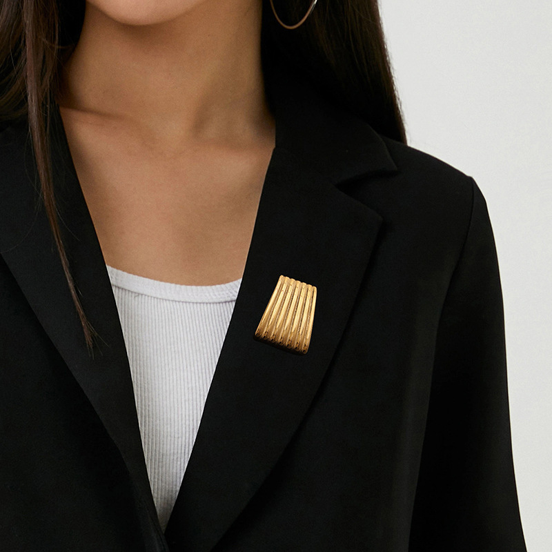 1 Paire De Broches Géométriques Classiques Pour Femme, Série Simple, En Acier Inoxydable Plaqué Or