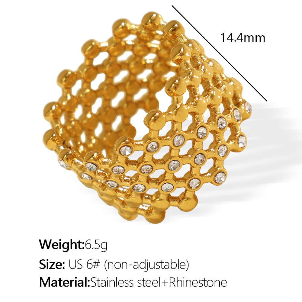 1 Paire De Bagues Simples Géométriques Rétro En Acier Inoxydable Plaqué Or  Avec Strass Pour Femme 