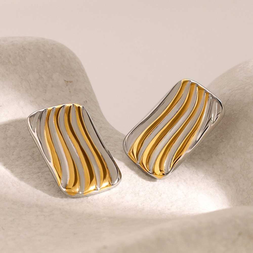 1 Paire De Boucles D'Oreilles À Tige En Acier Inoxydable Plaqué Or Pour Femme, Style Bande Simple
