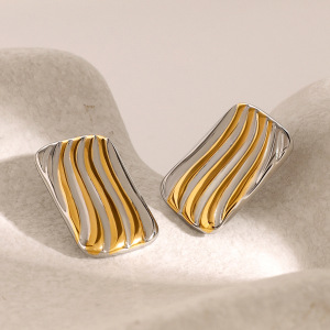 1 Paire De Boucles D'Oreilles À Tige En Acier Inoxydable Plaqué Or Pour Femme, Style Bande Simple h5