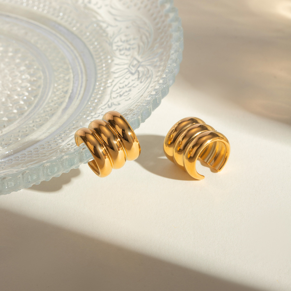 1 Paire De Manchettes D'Oreilles Pour Femme, Style Géométrique Simple, En Acier Inoxydable Plaqué Or 