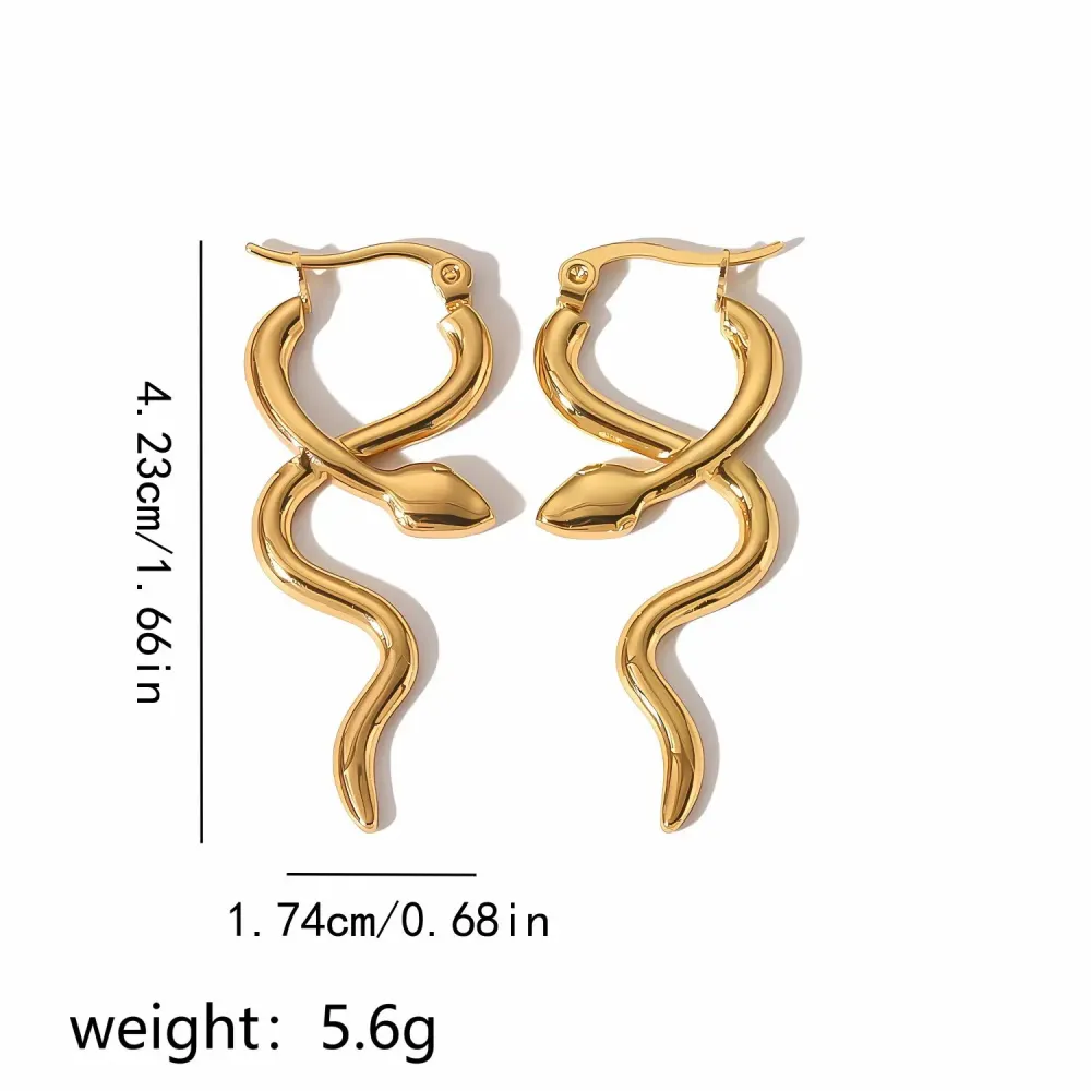 1 Paire De Boucles D'Oreilles Serpent Lisses En Acier Inoxydable Plaqué Or Personnalisées Pour Un Usage Quotidien Pour Les Femmes Image2