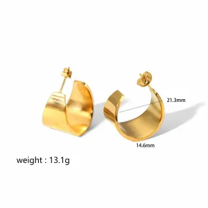 1 Paire De Boucles D'Oreilles Classiques Simples En Acier Inoxydable Plaqué Or , Épaisses Et Lisses En Forme De C Pour Bijoux Pour Femmes À Porter Au Quotidien h5 Image2