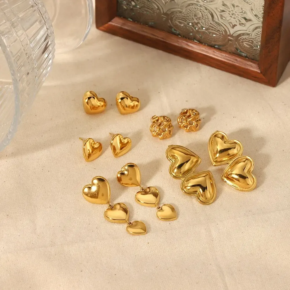 1 Paire De Boucles D'Oreilles Classiques En Acier Inoxydable Plaqué Or  En Forme De Cœur Géométrique Brillant Pour Bijoux Pour Femmes À Porter Au Quotidien 