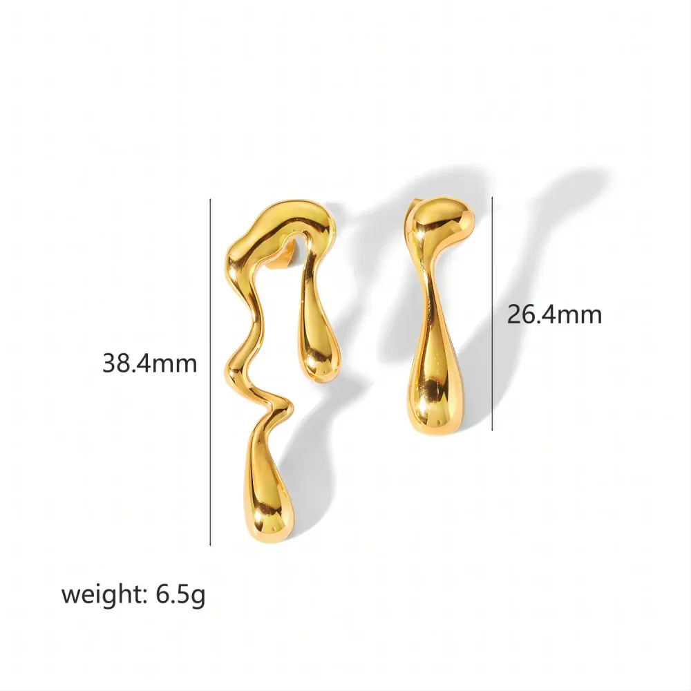 1 Paire De Boucles D'Oreilles À Tige Géométriques Rétro En Acier Inoxydable Plaqué Or  Pour Femme, Série Classique Image2