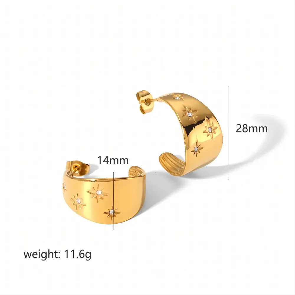 1 Paire De Boucles D'Oreilles Exquises Et À La Mode En Acier Inoxydable Plaqué Or  En Forme D'Étoile À Huit Branches Pour Femmes À Porter Au Quotidien Image2