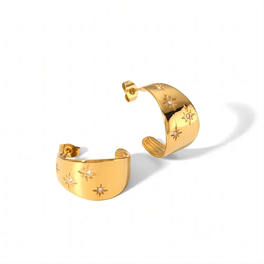 1 Paire De Boucles D'Oreilles Exquises Et À La Mode En Acier Inoxydable Plaqué Or  En Forme D'Étoile À Huit Branches Pour Femmes À Porter Au Quotidien 