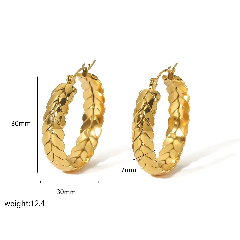 1 Paire De Boucles D'Oreilles Créoles Géométriques Quotidiennes En Acier Inoxydable Plaqué Or Pour Femme Image2