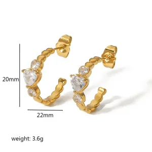 1 Paire De Boucles D'Oreilles À Tige En Acier Inoxydable Plaqué Or  Pour Femme, Série Simple Sweet Heart h5 Image2