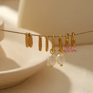 1 Paire De Boucles D'Oreilles Créoles Torsadées Classiques Simples En Acier Inoxydable Plaqué Or  Avec Pendentif En Perle Pour Bijoux Pour Femmes À Porter Au Quotidien h5 