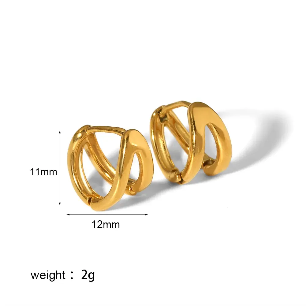 1 Paire De Boucles D'Oreilles Créoles Géométriques Classiques En Acier Inoxydable Plaqué Or Pour Femme, Série Simple h5Image2