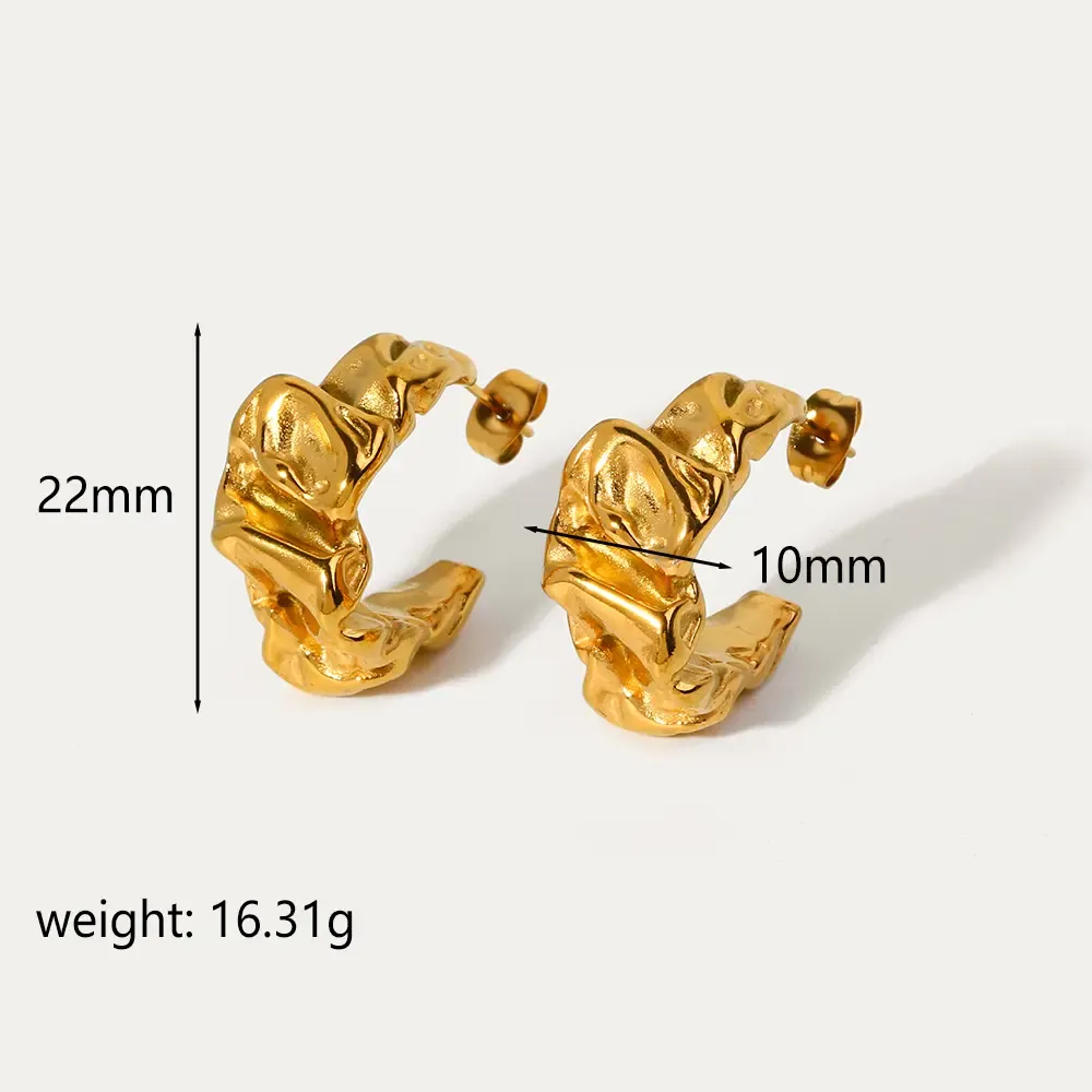 1 Paire De Boucles D'Oreilles Classiques En Acier Inoxydable Plaqué Or , Irrégulières, En Lave, Pour Femmes, Bijoux À Porter Au Quotidien Image2