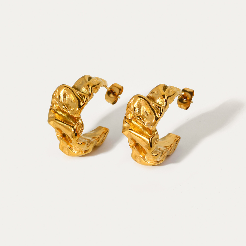 1 Paire De Boucles D'Oreilles Classiques En Acier Inoxydable Plaqué Or , Irrégulières, En Lave, Pour Femmes, Bijoux À Porter Au Quotidien 