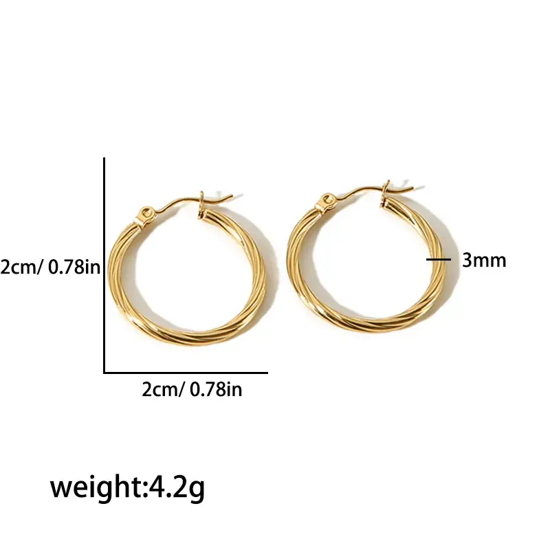 1 Paire De Boucles D'Oreilles Torsadées Élégantes En Acier Inoxydable Plaqué Or , Adaptées Au Port Quotidien Des Femmes Image2