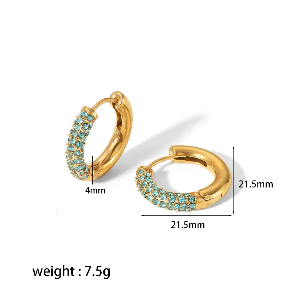1 Paire De Boucles D'Oreilles Créoles Géométriques Simples En Acier Inoxydable Plaqué Or Avec Strass Pour Femme Image2