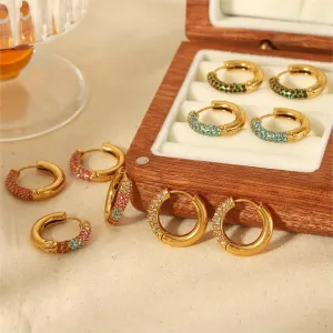 1 Paire De Boucles D'Oreilles Créoles Géométriques Simples En Acier Inoxydable Plaqué Or Avec Strass Pour Femme h5