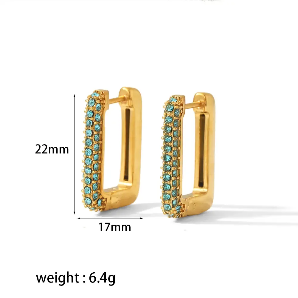 1 Paire De Boucles D'Oreilles Rectangulaires Élégantes Et Simples En Acier Inoxydable Plaqué Or  Avec Zircons Colorés Pour Femmes À Porter Au Quotidien Image2