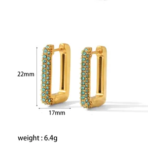 1 Paire De Boucles D'Oreilles Rectangulaires Élégantes Et Simples En Acier Inoxydable Plaqué Or  Avec Zircons Colorés Pour Femmes À Porter Au Quotidien h5 Image2