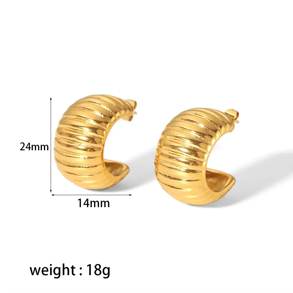 1 Paire De Boucles D'Oreilles En Forme De C À Rayures Géométriques En Acier Inoxydable Plaqué Or  De Style Punk Pour Femmes, Bijoux À Porter Au Quotidien Image2