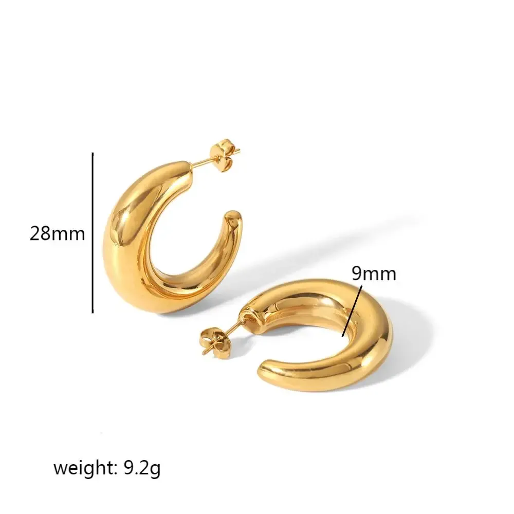 1 Paire De Boucles D'Oreilles En Forme De Croissant De Lune Brillantes En Acier Inoxydable Plaqué Or , Créatives Et À La Mode, Pour Femmes, À Porter Au Quotidien Image2