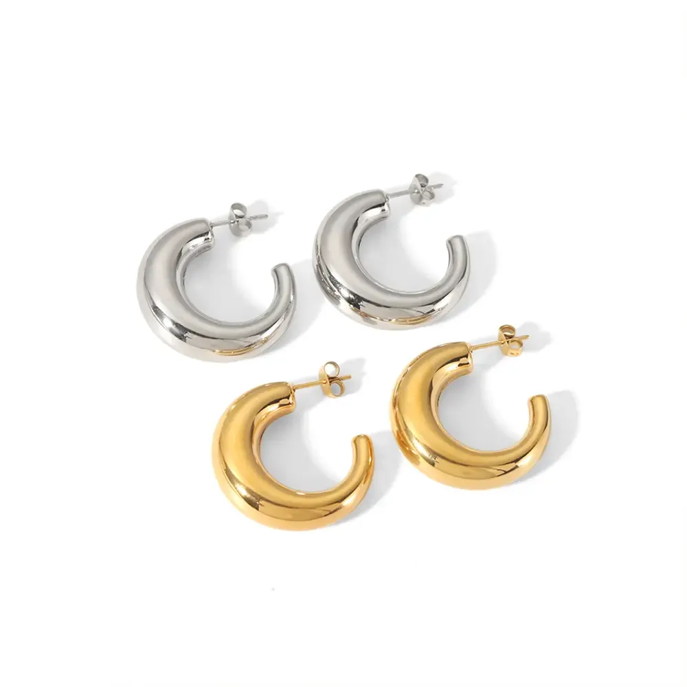 1 Paire De Boucles D'Oreilles En Forme De Croissant De Lune Brillantes En Acier Inoxydable Plaqué Or , Créatives Et À La Mode, Pour Femmes, À Porter Au Quotidien 