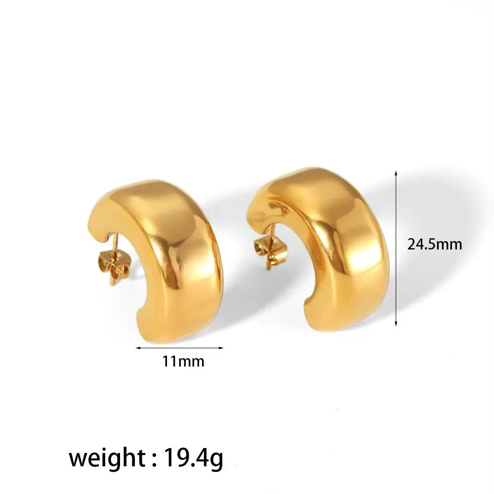 1 Paire De Boucles D'Oreilles Classiques Simples En Acier Inoxydable Plaqué Or Poli En Forme De C Pour Bijoux Pour Femmes À Porter Au Quotidien Image2