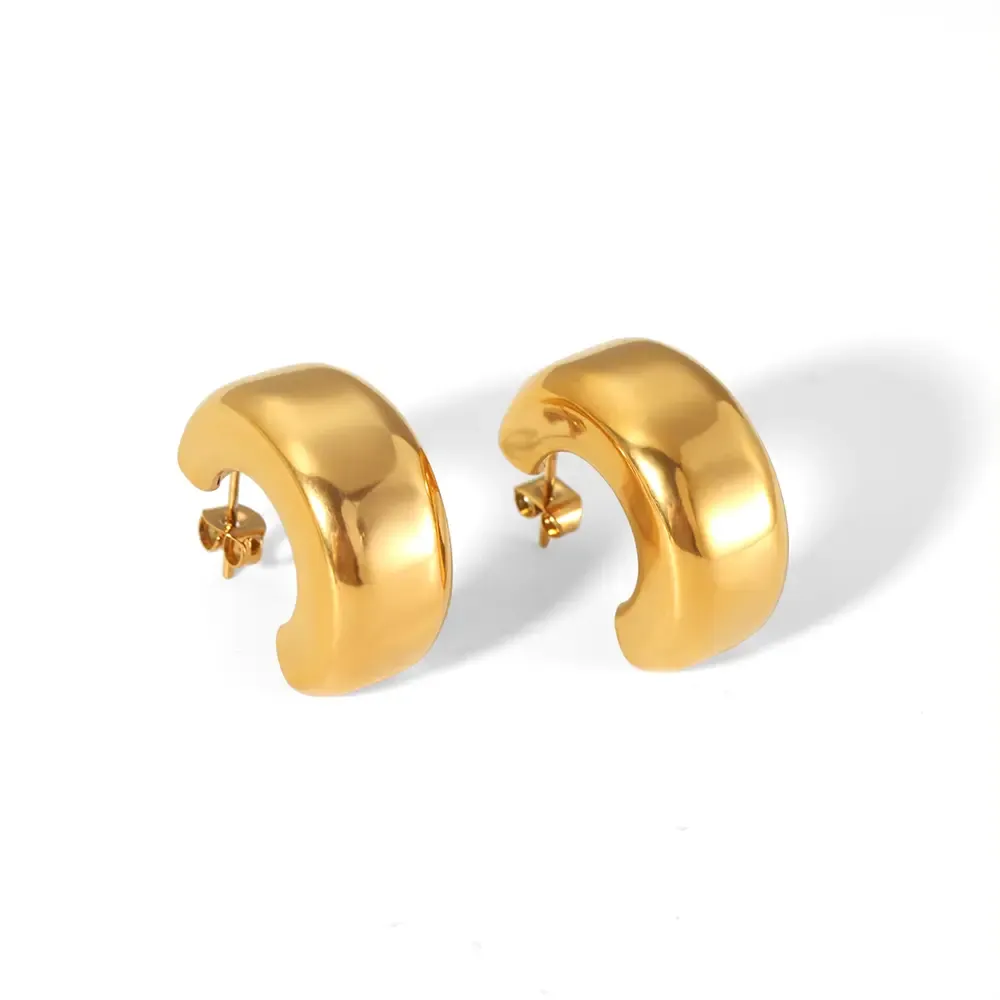 1 Paire De Boucles D'Oreilles Classiques Simples En Acier Inoxydable Plaqué Or Poli En Forme De C Pour Bijoux Pour Femmes À Porter Au Quotidien