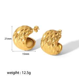 1 Paire De Boucles D'Oreilles Sphériques Classiques En Acier Inoxydable Plaqué Or  À Texture Diamant Pour Bijoux Pour Femmes À Porter Au Quotidien h5 Image2