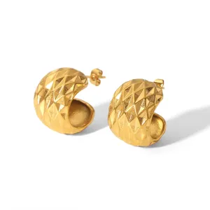 1 Paire De Boucles D'Oreilles Sphériques Classiques En Acier Inoxydable Plaqué Or  À Texture Diamant Pour Bijoux Pour Femmes À Porter Au Quotidien h5 