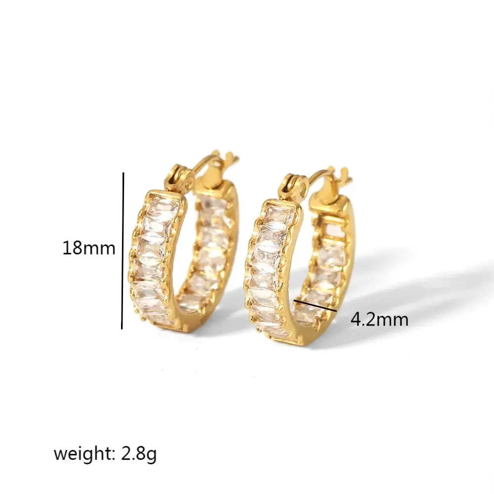 1 Paire De Boucles D'Oreilles Créoles Rectangulaires En Acier Inoxydable Plaqué Or , Élégantes Et À La Mode, En Zircon Coloré, Pour Femmes, Bijoux À Porter Au Quotidien Image2