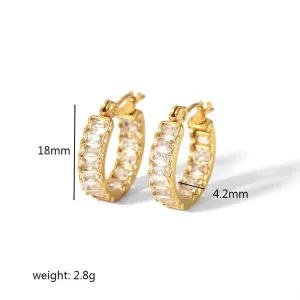 1 Paire De Boucles D'Oreilles Créoles Rectangulaires En Acier Inoxydable Plaqué Or , Élégantes Et À La Mode, En Zircon Coloré, Pour Femmes, Bijoux À Porter Au Quotidien h5 Image2