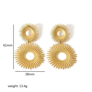 1 Paire De Boucles D'Oreilles Pendantes Géométriques Classiques En Acier Inoxydable Plaqué Or Pour Femme, Série Simple h5 Image2