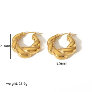 1 Paire De Boucles D'Oreilles Géométriques Torsadées Classiques Simples En Acier Inoxydable Plaqué Or , Boucles D'Oreilles Moulées, Bijoux Pour Femmes, Distribution Quotidienne h5 Image2