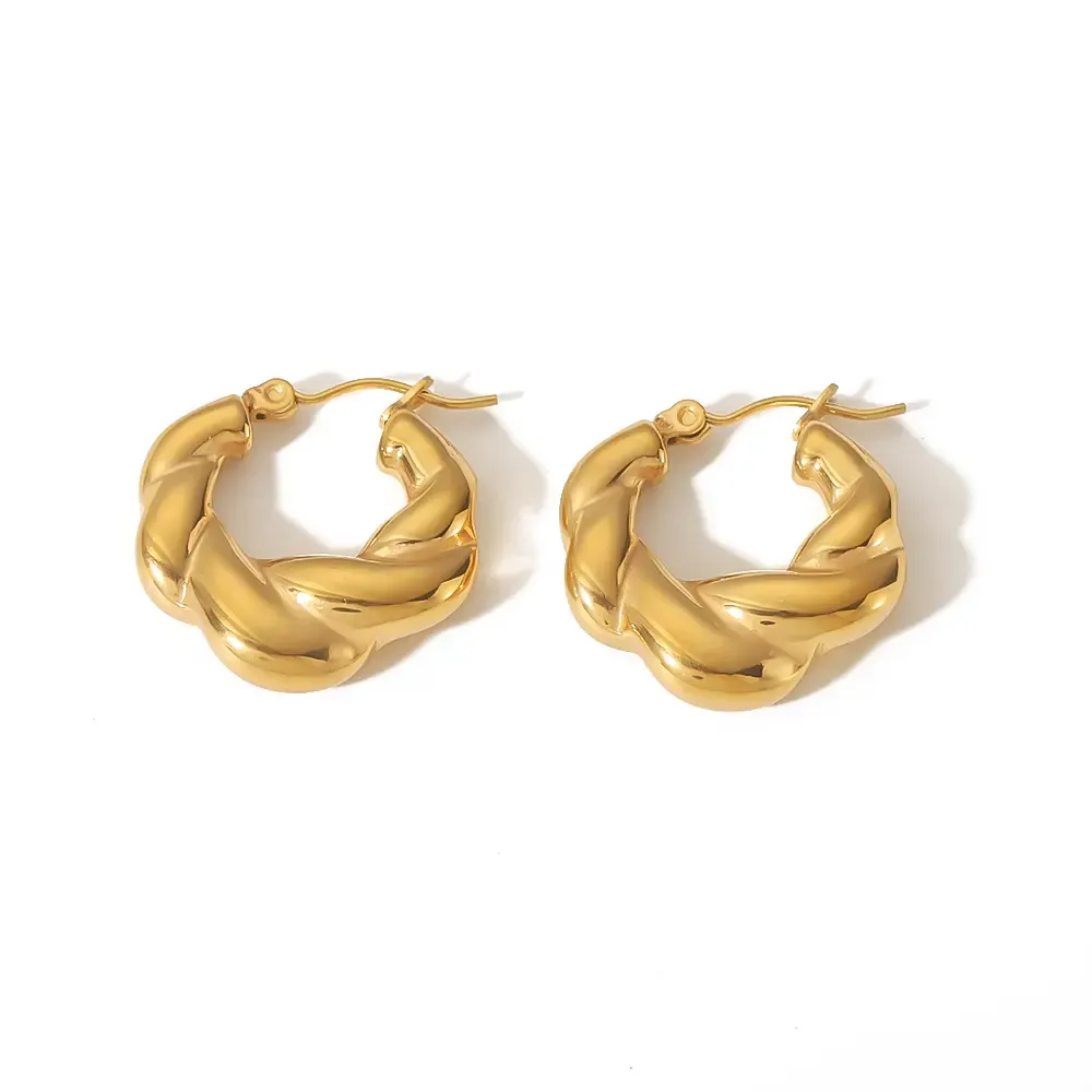 1 Paire De Boucles D'Oreilles Géométriques Torsadées Classiques Simples En Acier Inoxydable Plaqué Or , Boucles D'Oreilles Moulées, Bijoux Pour Femmes, Distribution Quotidienne